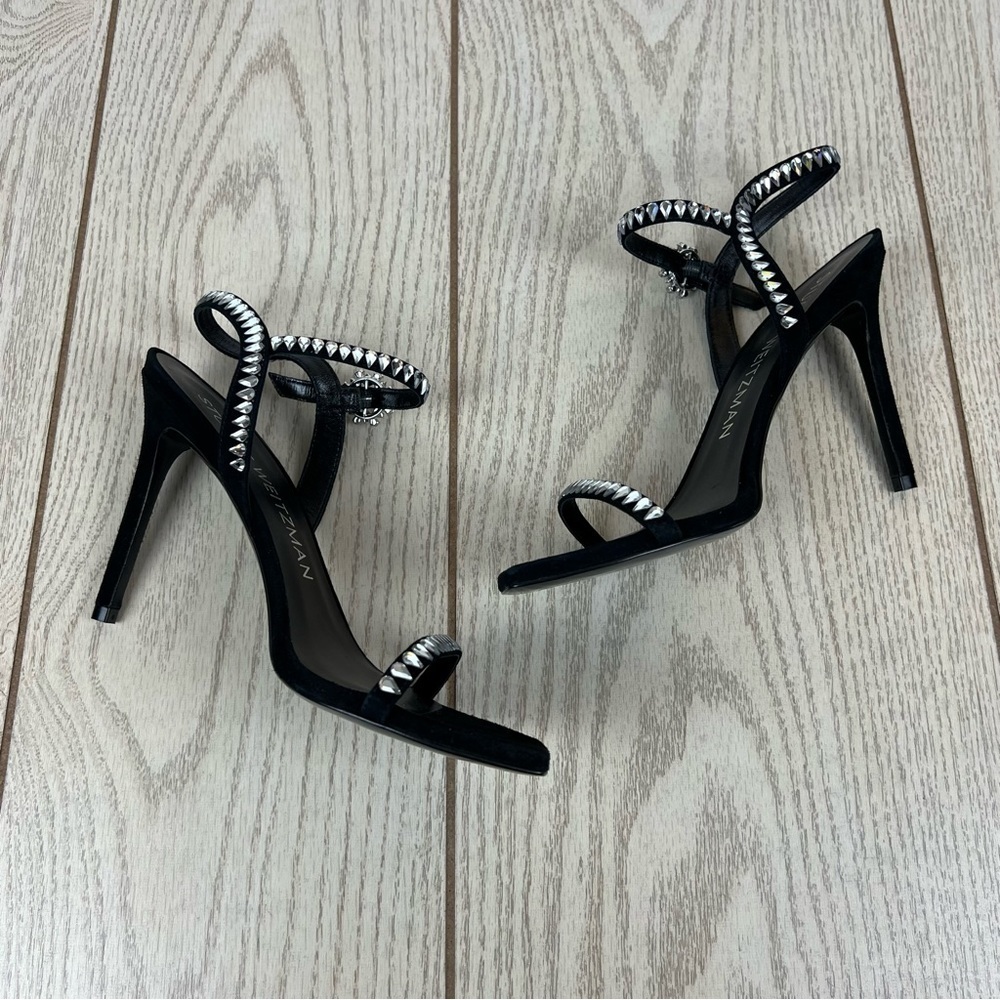 Stuart Weitzman Gemcut 100 Swarovski Crystal Sandals 39/8.5B Black Suede $650 - Picture 6 of 11